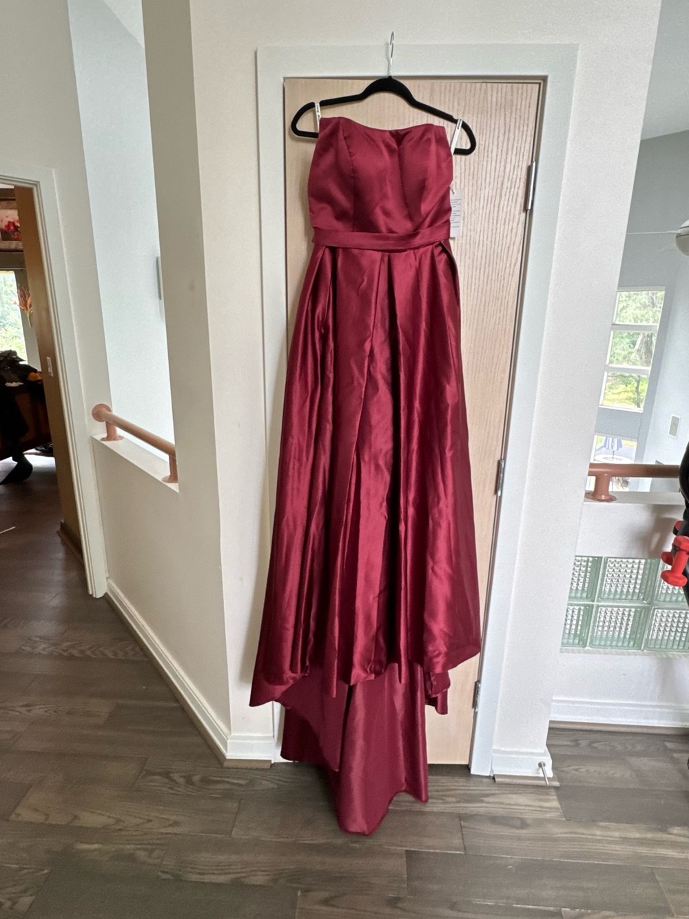 Stunning Burgundy Satin Ball Gown w/ High Slit & Pockets! - Picture 2 of 13